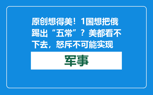 原创            想得美！1国想把俄踢出“五常”？美都看不下去，怒斥不可能实现