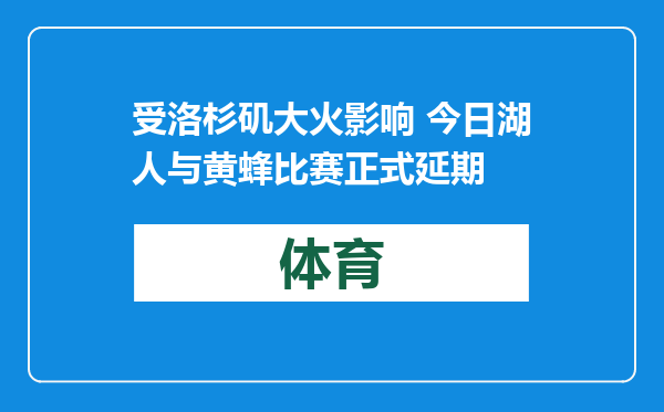 受洛杉矶大火影响 今日湖人与黄蜂比赛正式延期