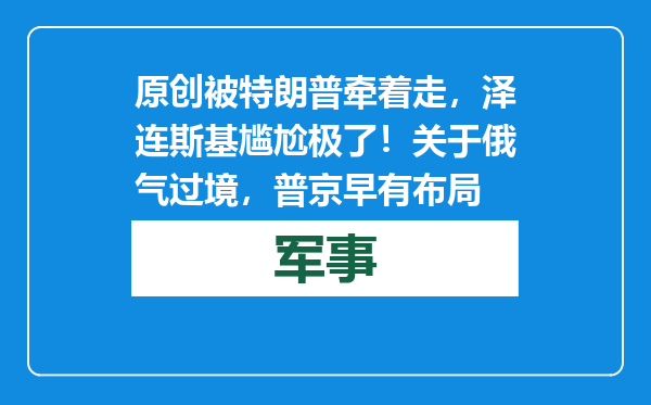 原创            被特朗普牵着走，泽连斯基尴尬极了！关于俄气过境，普京早有布局