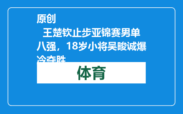 原创            王楚钦止步亚锦赛男单八强，18岁小将吴晙诚爆冷夺胜