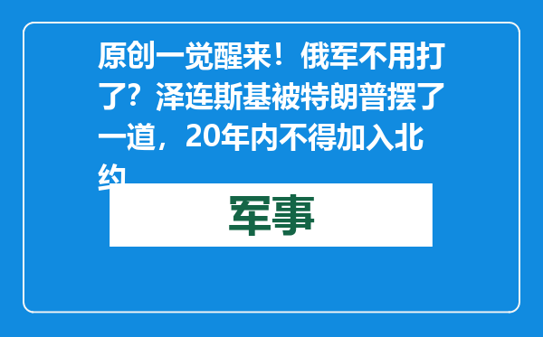原创            一觉醒来！俄军不用打了？泽连斯基被特朗普摆了一道，20年内不得加入北约