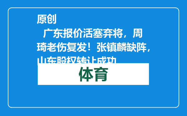 原创            广东报价活塞弃将，周琦老伤复发！张镇麟缺阵，山东股权转让成功