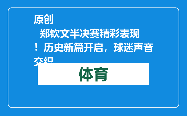原创            郑钦文半决赛精彩表现！历史新篇开启，球迷声音交织