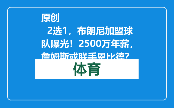 原创            2选1，布朗尼加盟球队曝光！2500万年薪，詹姆斯或联手恩比德？