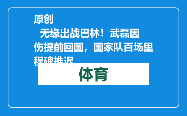 原创            无缘出战巴林！武磊因伤提前回国，国家队百场里程碑推迟