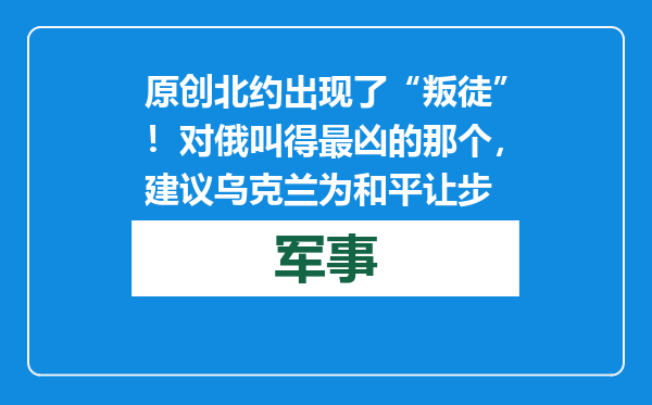 原创            北约出现了“叛徒”！对俄叫得最凶的那个，建议乌克兰为和平让步