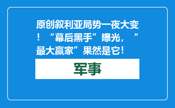 原创            叙利亚局势一夜大变！“幕后黑手”曝光，“最大赢家”果然是它！