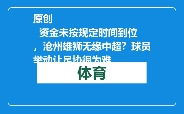 原创            资金未按规定时间到位，沧州雄狮无缘中超？球员举动让足协很为难
