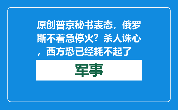 原创            普京秘书表态，俄罗斯不着急停火？杀人诛心，西方恐已经耗不起了