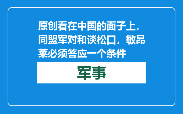原创            看在中国的面子上，同盟军对和谈松口，敏昂莱必须答应一个条件