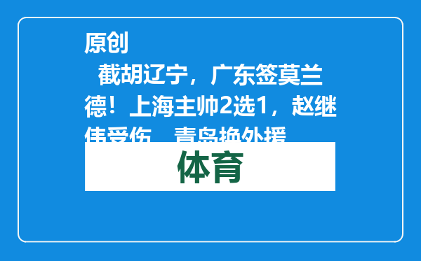 原创            截胡辽宁，广东签莫兰德！上海主帅2选1，赵继伟受伤，青岛换外援
