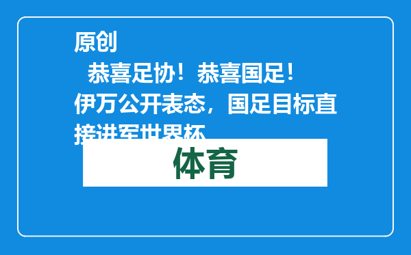 原创            恭喜足协！恭喜国足！伊万公开表态，国足目标直接进军世界杯