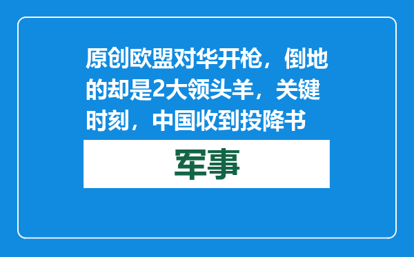 原创            欧盟对华开枪，倒地的却是2大领头羊，关键时刻，中国收到投降书