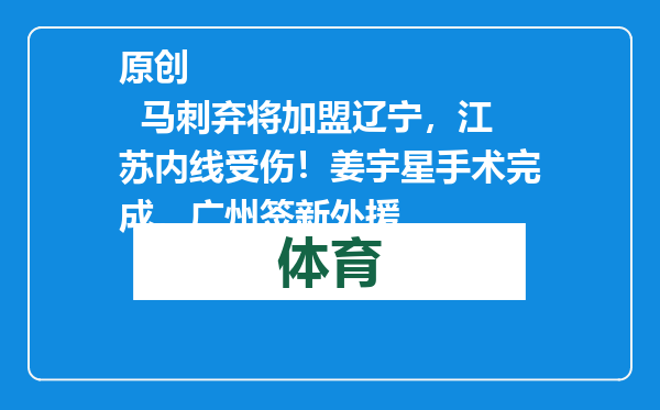 原创            马刺弃将加盟辽宁，江苏内线受伤！姜宇星手术完成，广州签新外援