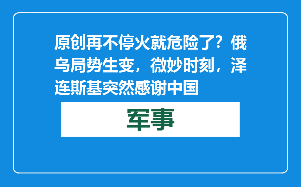原创            再不停火就危险了？俄乌局势生变，微妙时刻，泽连斯基突然感谢中国