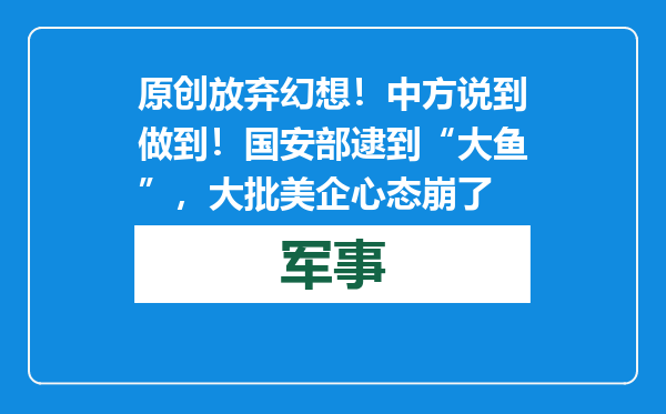 原创            放弃幻想！中方说到做到！国安部逮到“大鱼”，大批美企心态崩了